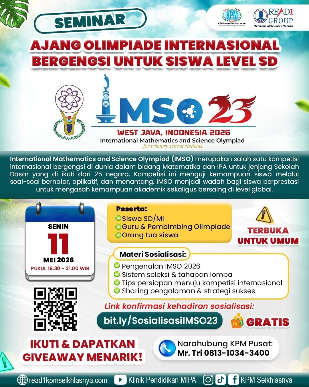 📢 SEMINAR AJANG OLIMPIADE INTERNASIONAL BERGENGSI UNTUK SISWA LEVEL SD
