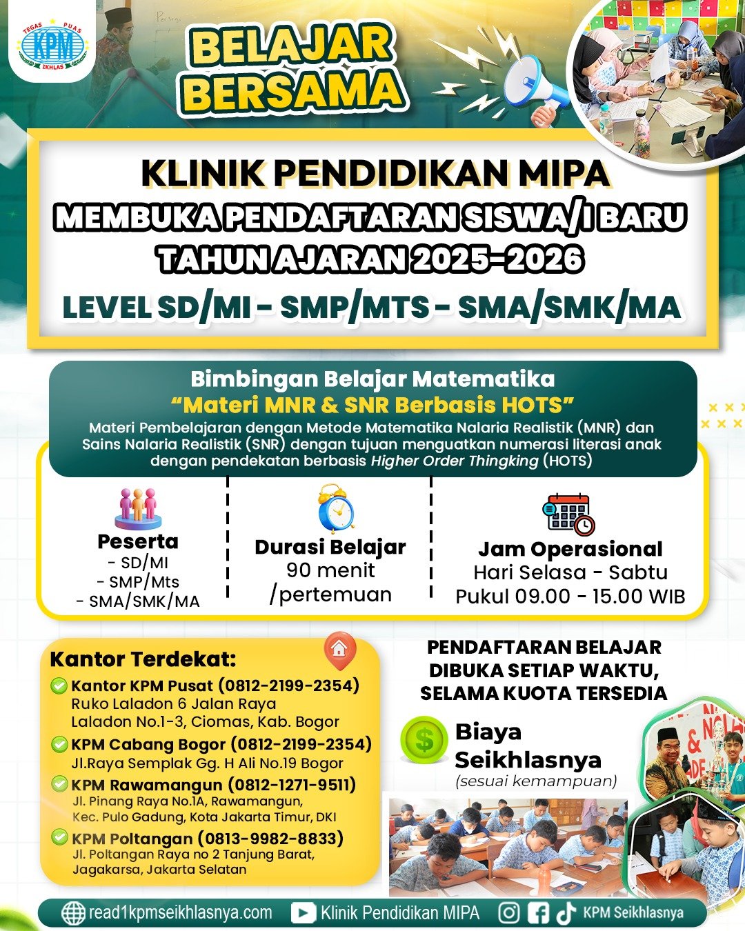 KABAR GEMBIRA‼️ KLINIK PENDIDIKAN MIPA (KPM) MEMBUKA PENDAFTARAN SISWA BARU  TA 2025-2026 DI SEMESTER GENAP🎉