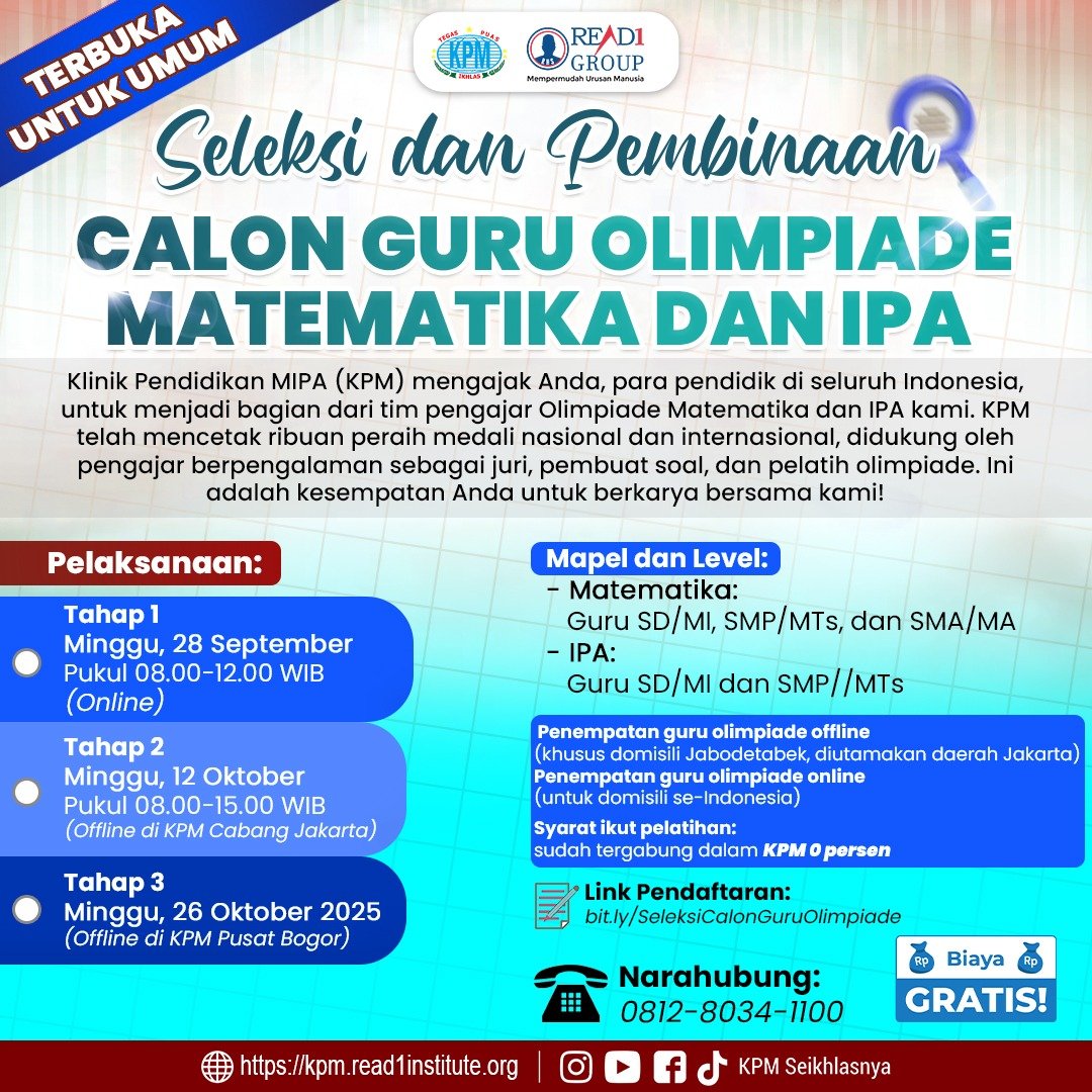 Seleksi & Pembinaan Calon Guru Olimpiade. Kesempatan emas untuk jadi Pengajar Olimpiade!